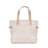 Chanel, a Travel Line tote, designed with a pale pink logo patterned canvas exterior, with beige