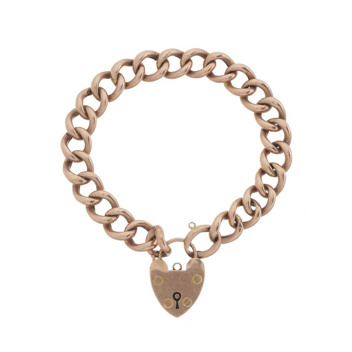 An early 20th century 9ct gold bracelet, with heart-shape clasp