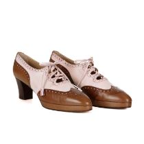 Hermes, a pair of vintage Ghillie Brogue heeled shoes, designed with pale pink and tan leather