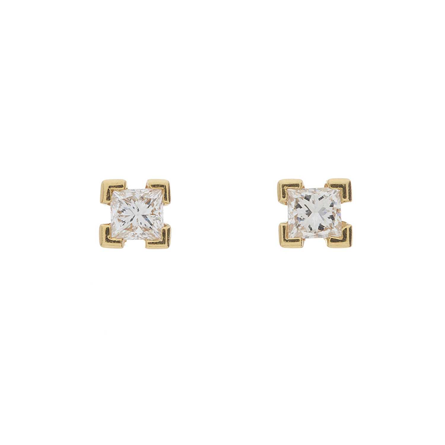 A pair of 18ct gold square-shape diamond single-stone stud earrings