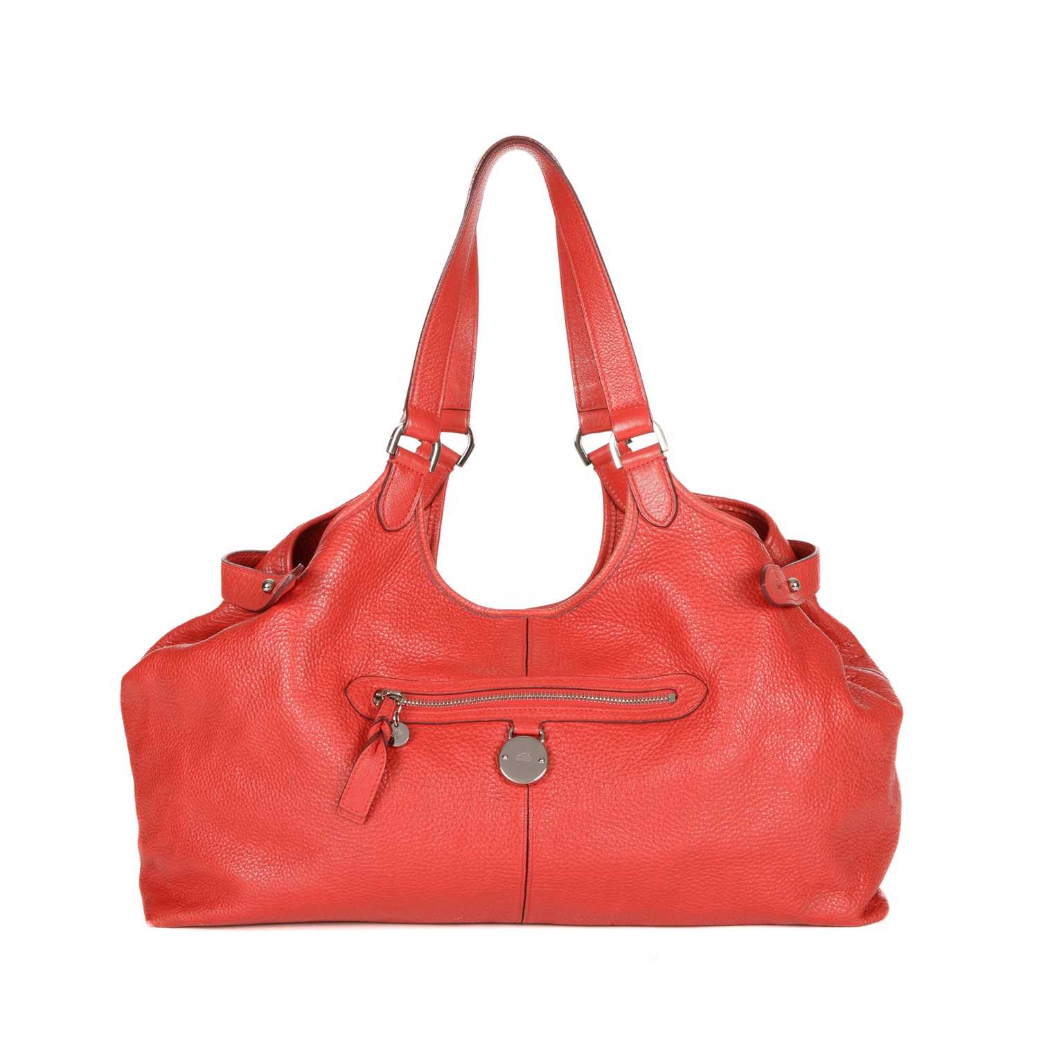 Mulberry, a large leather Somerset handbag, featuring a grained red leather exterior, polished