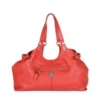 Mulberry, a large leather Somerset handbag, featuring a grained red leather exterior, polished