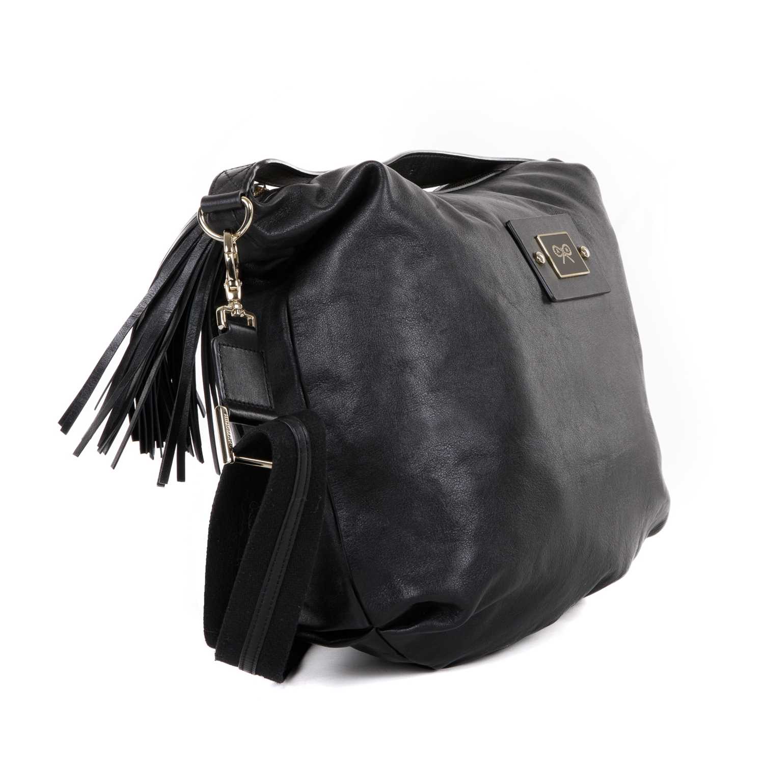 Anya Hindmarch, a black hobo tassel handbag, crafted from black leather, with pale gold-tone - Image 3 of 4