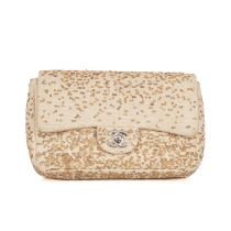 Chanel, a Raffia Sequin Single Flap handbag, designed with a woven cream raffia exterior accented