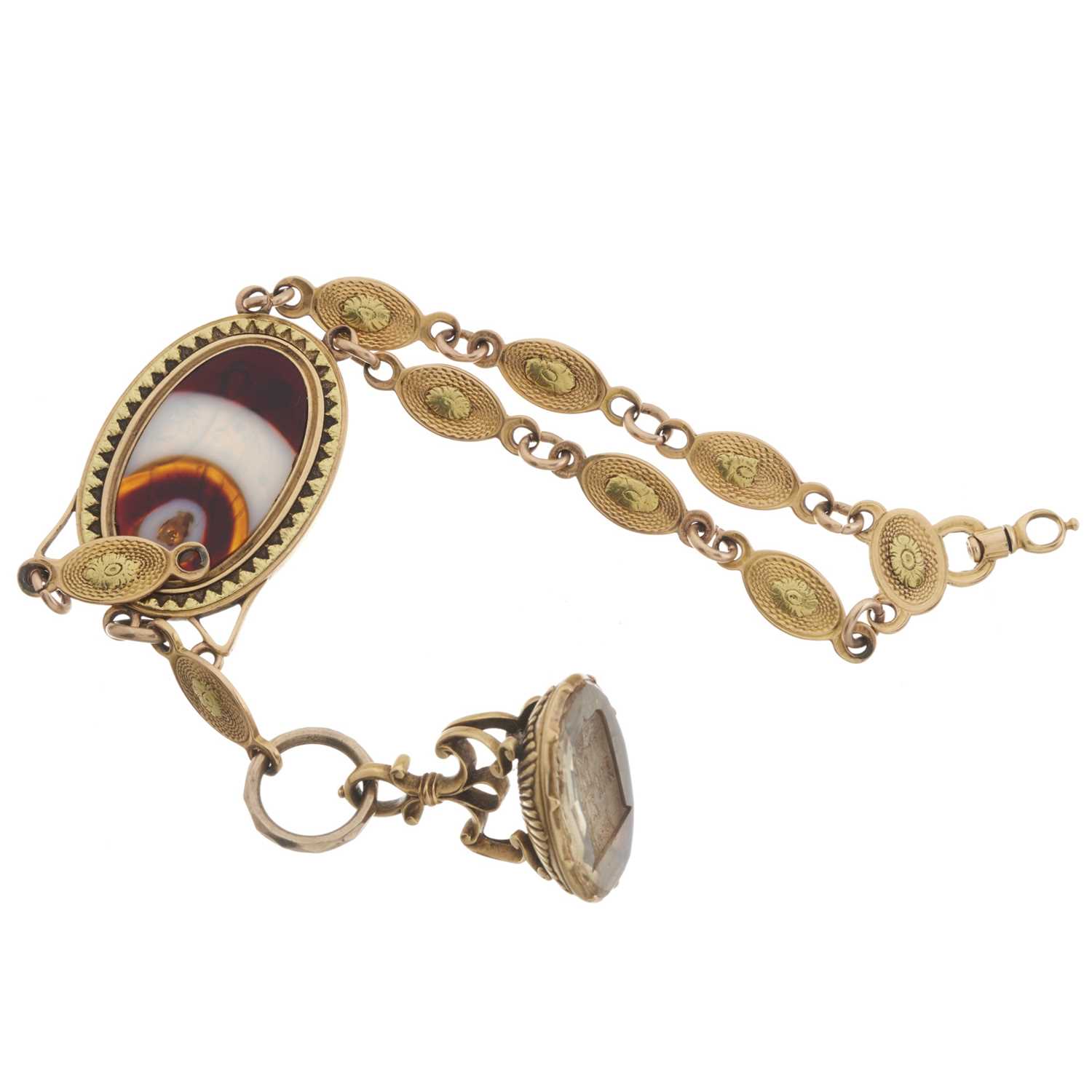 A mid to late 19th century gold agate and citrine intaglio chatelaine - Image 2 of 2