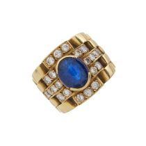 An 18ct gold blue paste and diamond band ring