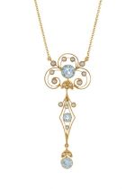 An Edwardian 18ct gold aquamarine and pearl openwork necklace