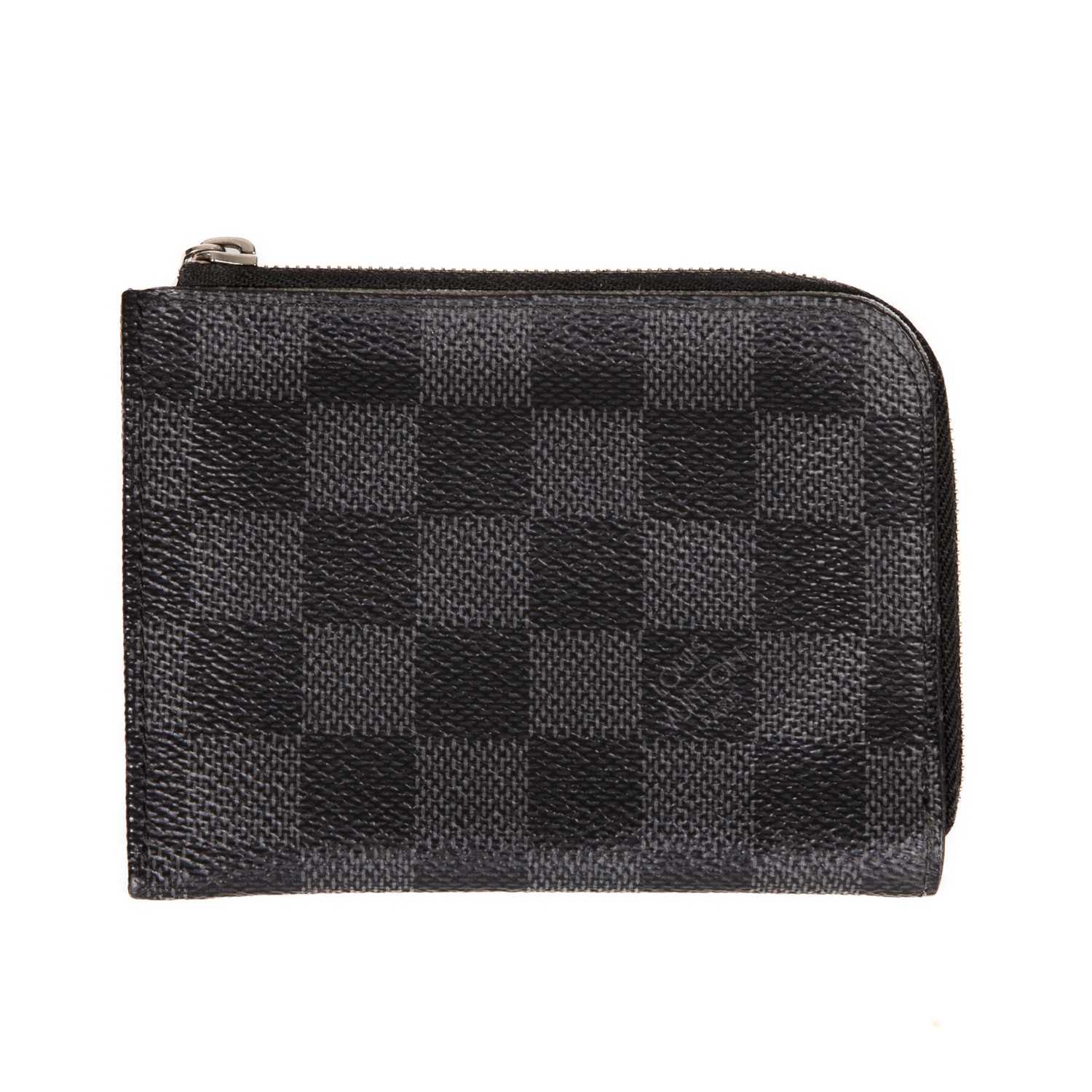 Louis Vuitton, a damier graphite compact zippy wallet, crafted from the maker's check coated