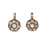 A pair of late 19th century Russian gold old-cut diamond cluster earrings