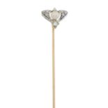 A Belle Epoque platinum and gold, pearl and diamond stickpin
