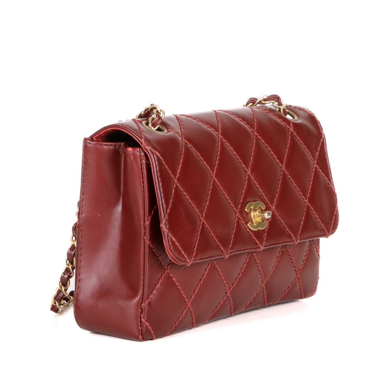 Chanel, a burgundy Wild Stitch Single Flap handbag, featuring the maker's signature wild stitch - Image 3 of 4