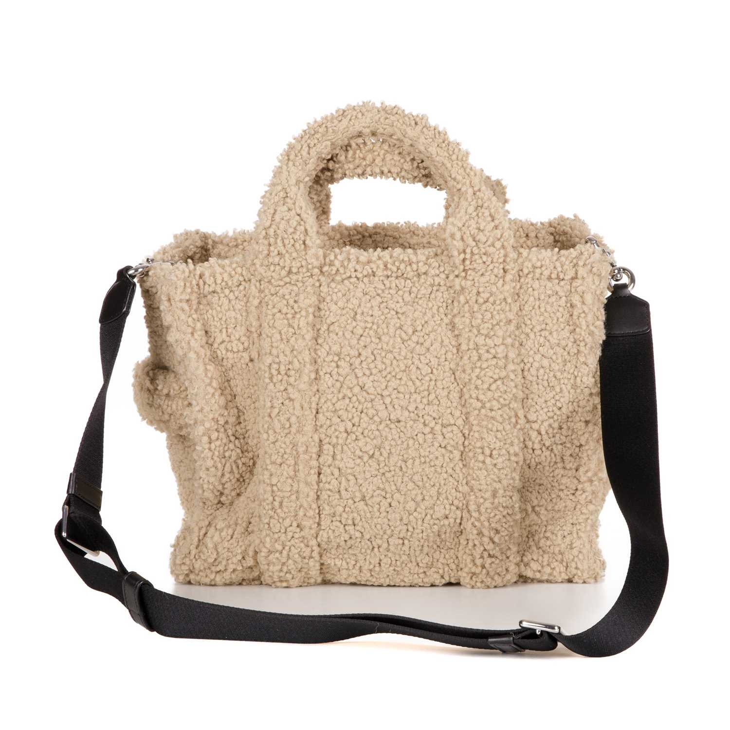 Marc Jacobs, a Medium Teddy Tote, crafted from beige teddy fabric with black leather trim, featuring - Image 2 of 4