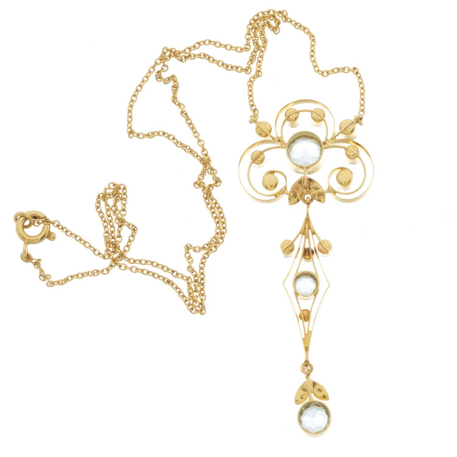 An Edwardian 18ct gold aquamarine and pearl openwork necklace - Image 2 of 2
