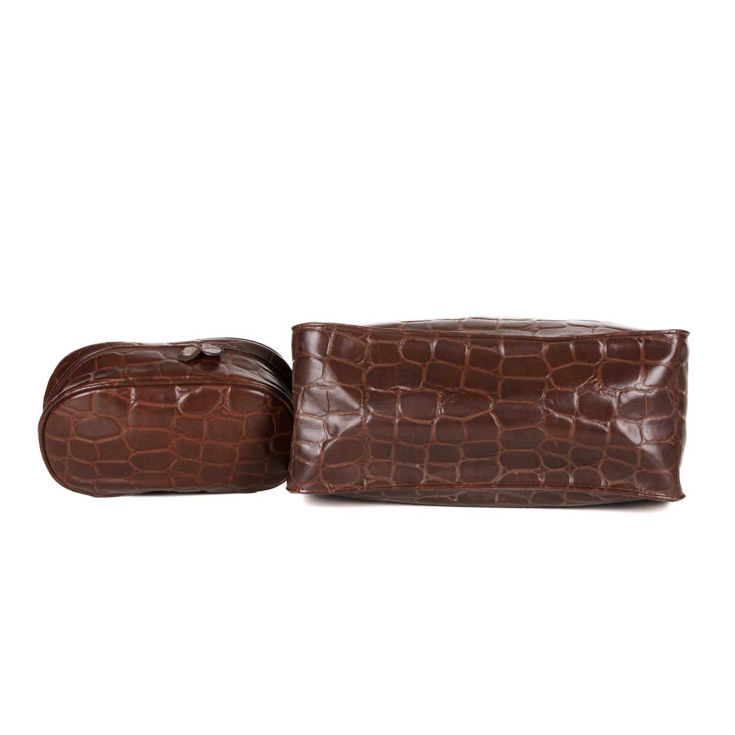 Ralph Lauren, a Safari crocodile embossed tote and toiletry pouch, crafted from brown crocodile - Image 4 of 4