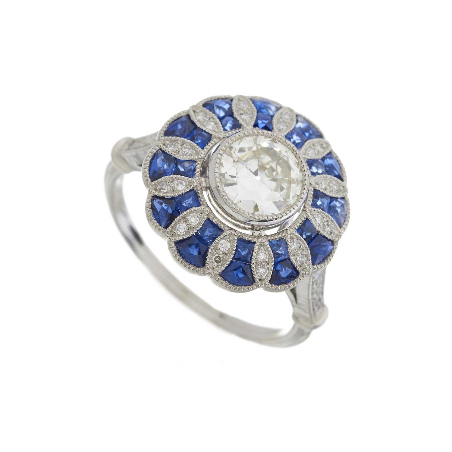 A platinum diamond and sapphire dress ring - Image 3 of 3