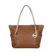 Michael Kors, a tan leather Jet Set Top Zip tote, featuring gold-tone hardware and nude leather