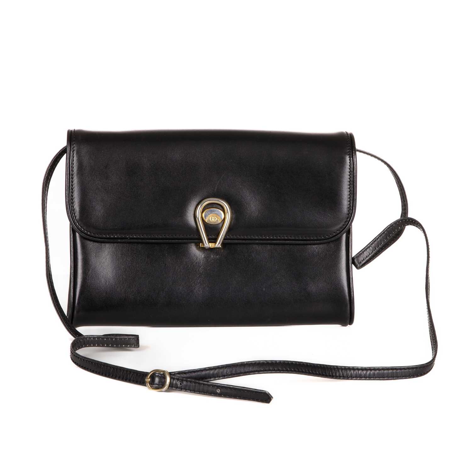 Gucci, a vintage black leather handbag, crafted from smooth black leather, featuring an adjustable - Image 4 of 5