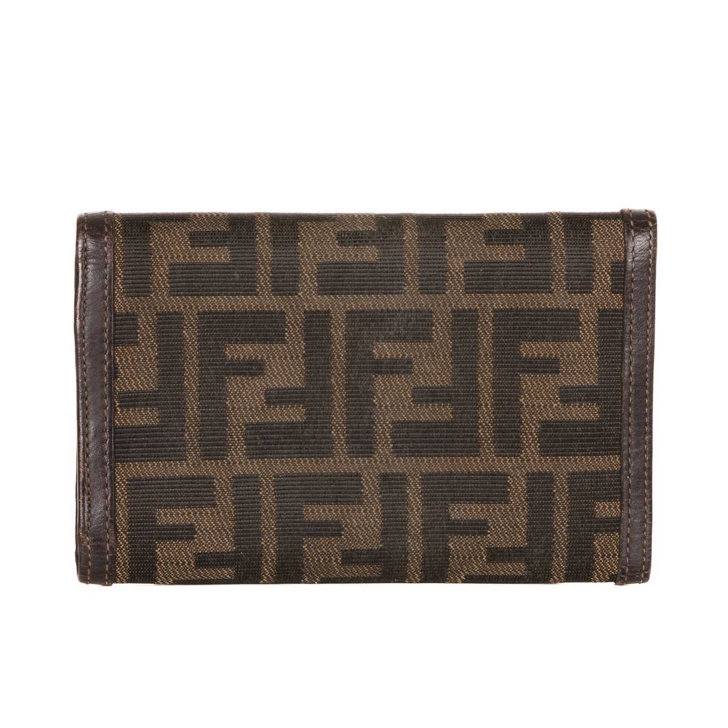 Fendi, a Zucca trifold wallet, crafted from tobacco brown FF monogram canvas with smooth brown - Image 2 of 3