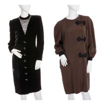 Valentino, two vintage dresses, to include a dark blue velvet dress by Valentino Boutique, featuring