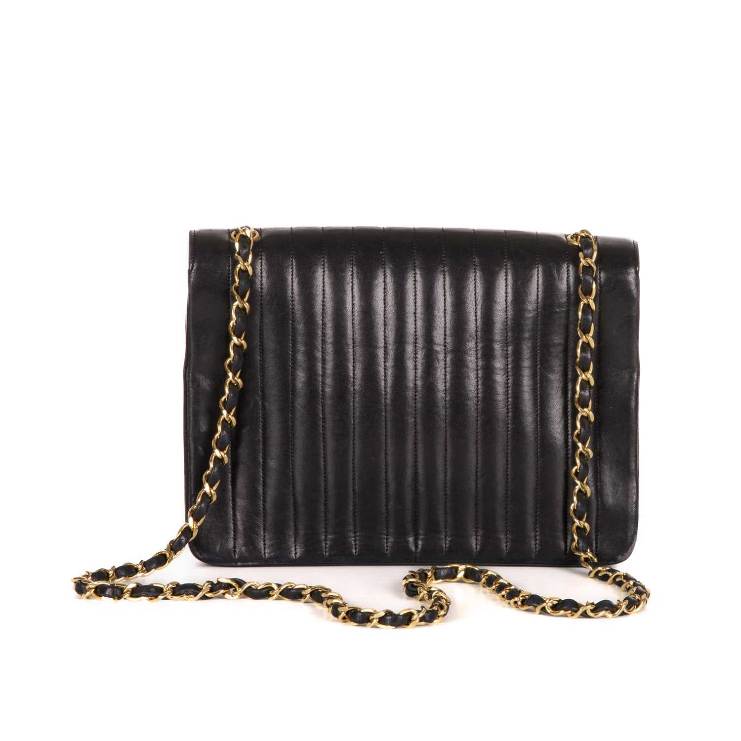 Chanel, a vintage quilted Single Flap handbag, featuring a vertical quilted black lambskin leather - Image 3 of 4