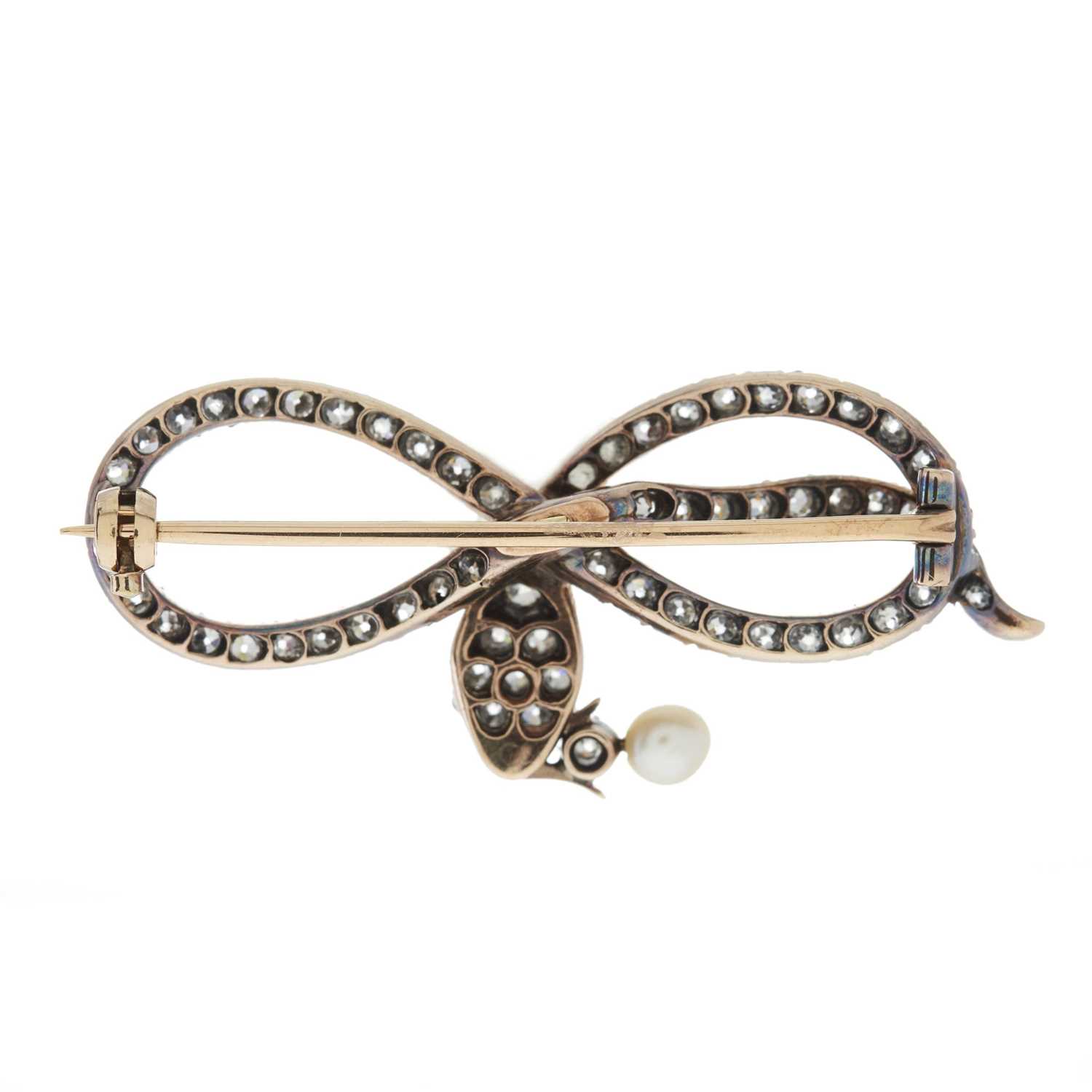A late Victorian gold and silver, diamond, pearl and ruby snake brooch - Image 2 of 2