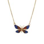 An 18ct gold enamel butterfly necklace