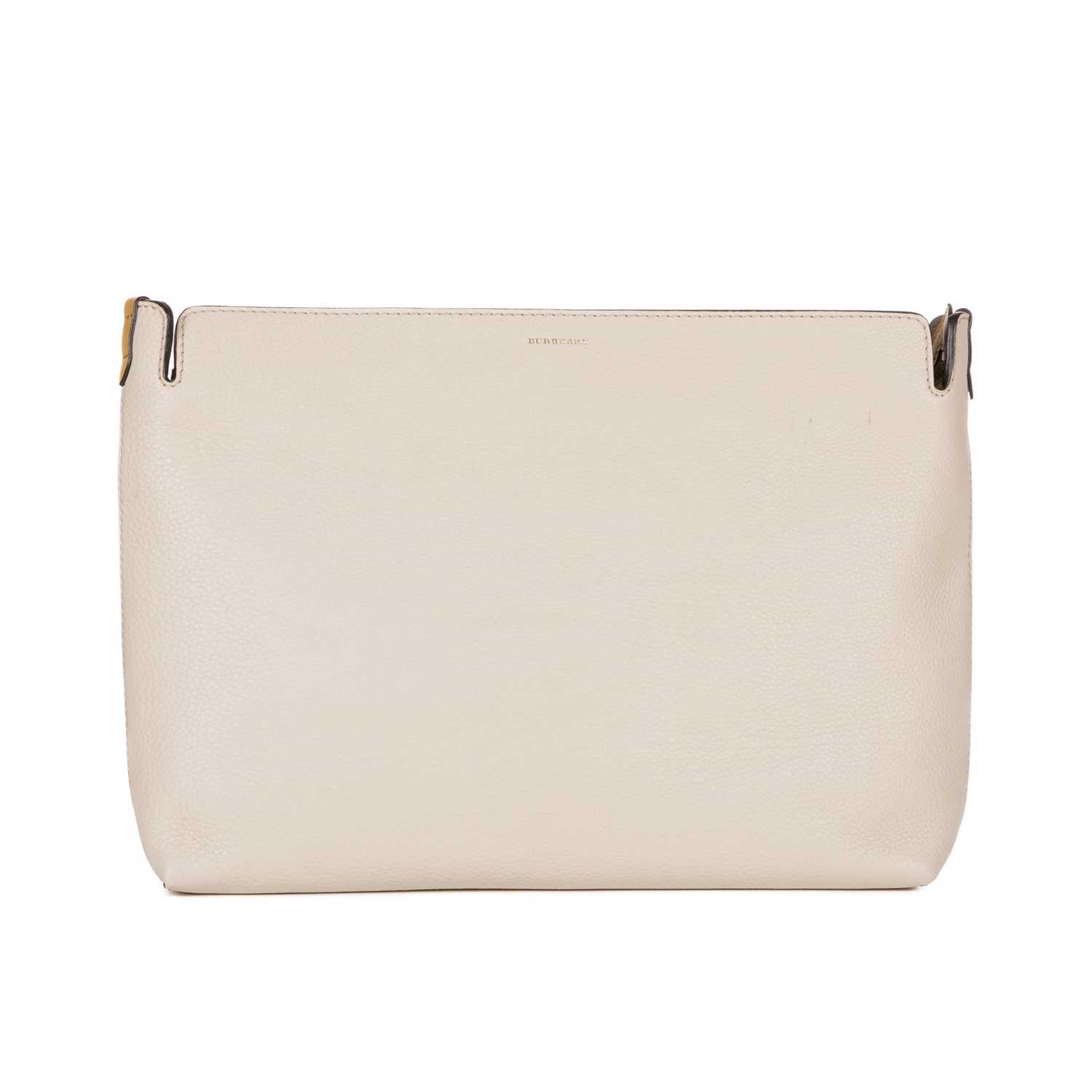 Burberry, a large bicolour clutch bag, crafted from pale grey and pale mustard leather, with a top