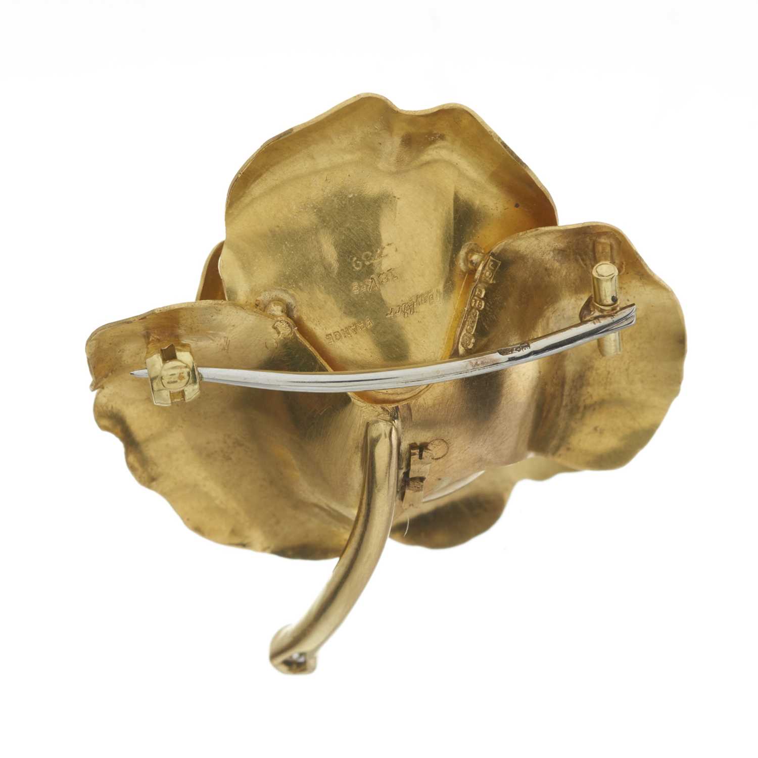 Cartier, a 1960s 18ct gold diamond and pearl rose brooch - Image 2 of 2