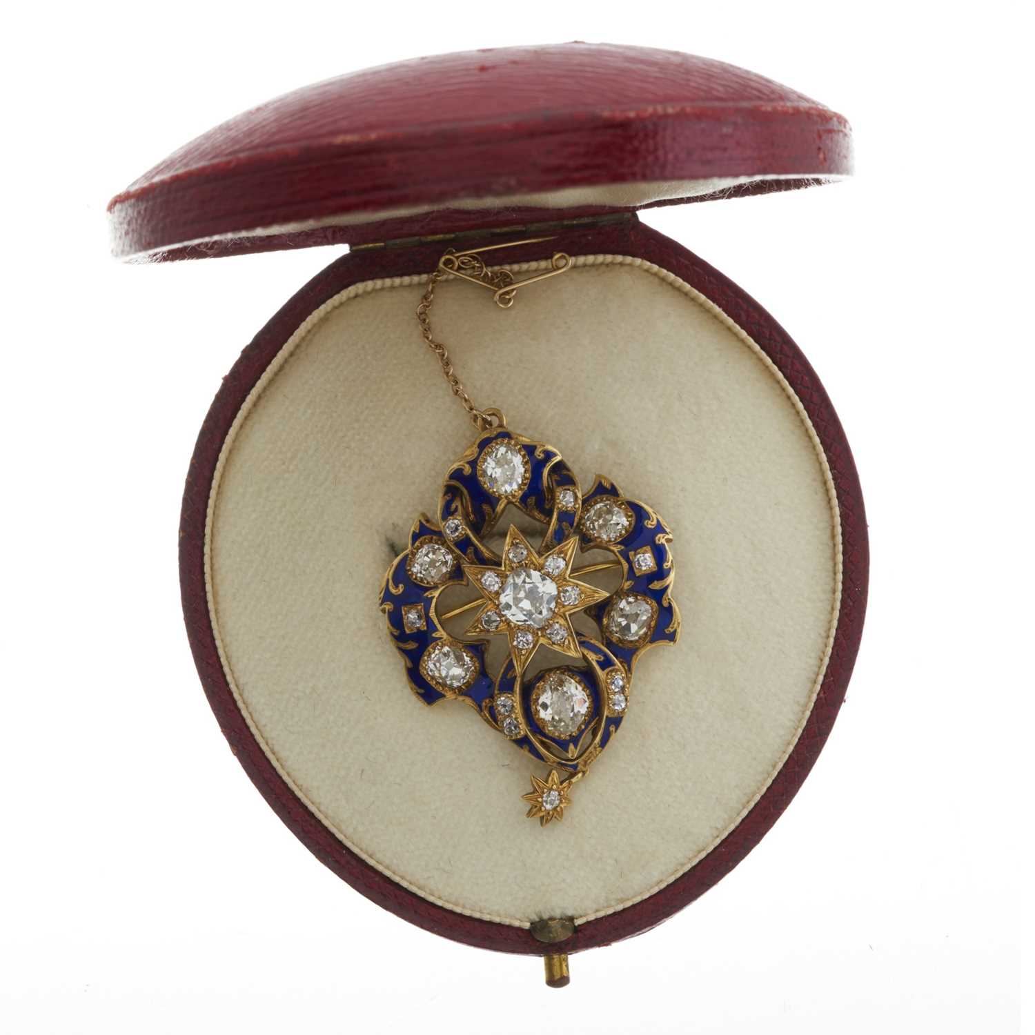 A late Victorian gold, diamond and blue enamel pendant brooch - Image 2 of 2