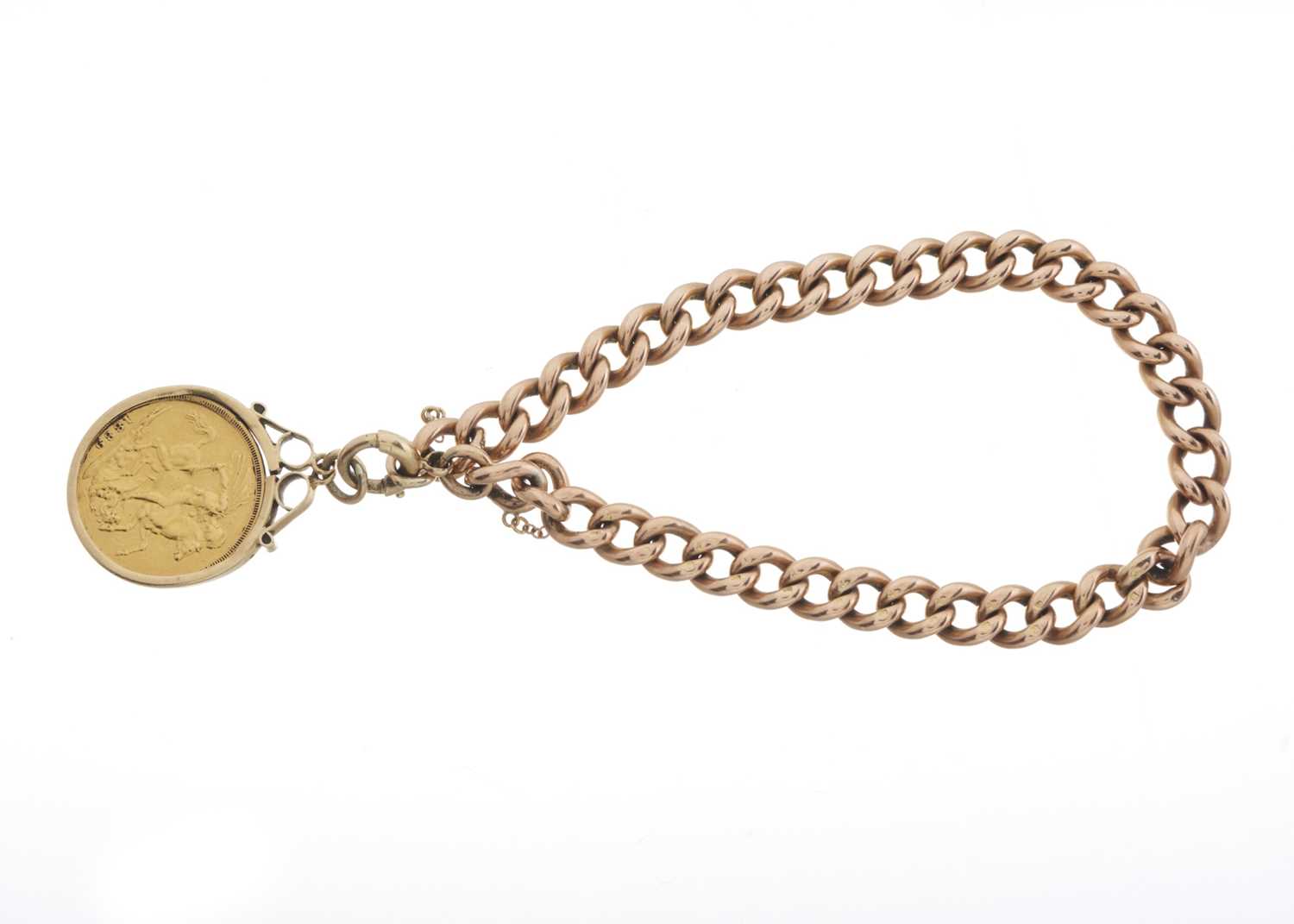 A late Victorian 9ct gold curb-link bracelet, with gold sovereign coin - Image 2 of 2