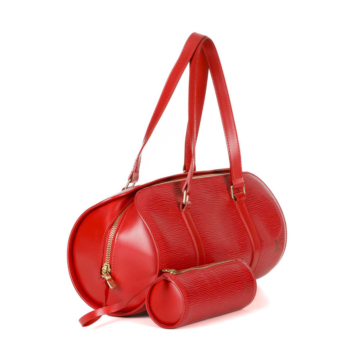 Louis Vuitton, a red epi Soufflot handbag w/pouch, designed with a cylindrical shape, with double - Image 3 of 4