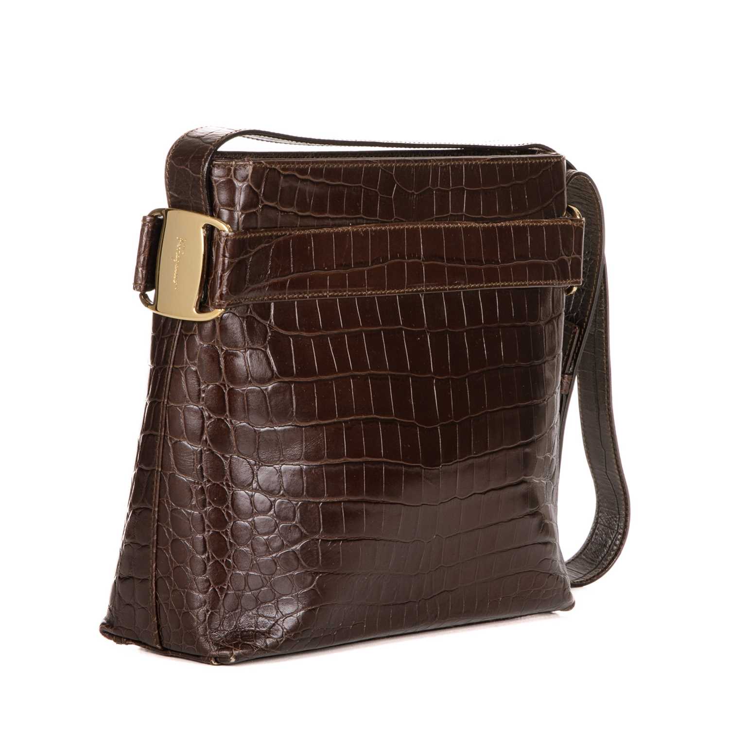 Salvatore Ferragamo, an embossed leather handbag, designed with a brown crocodile embossed leather - Image 4 of 4
