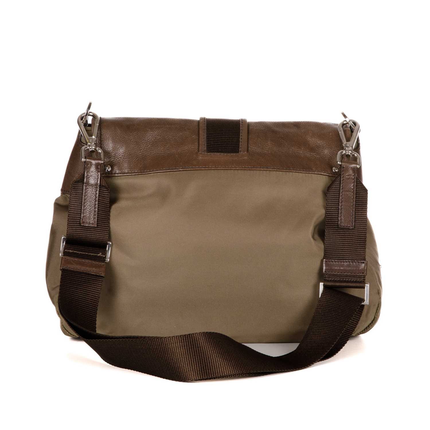 Prada, a crossbody Flap Buckle bag, designed with a khaki green nylon and brown leather exterior, - Image 2 of 4