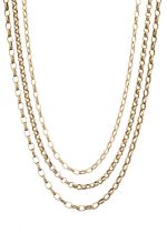 Three 9ct gold belcher-link necklaces