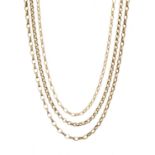 Three 9ct gold belcher-link necklaces