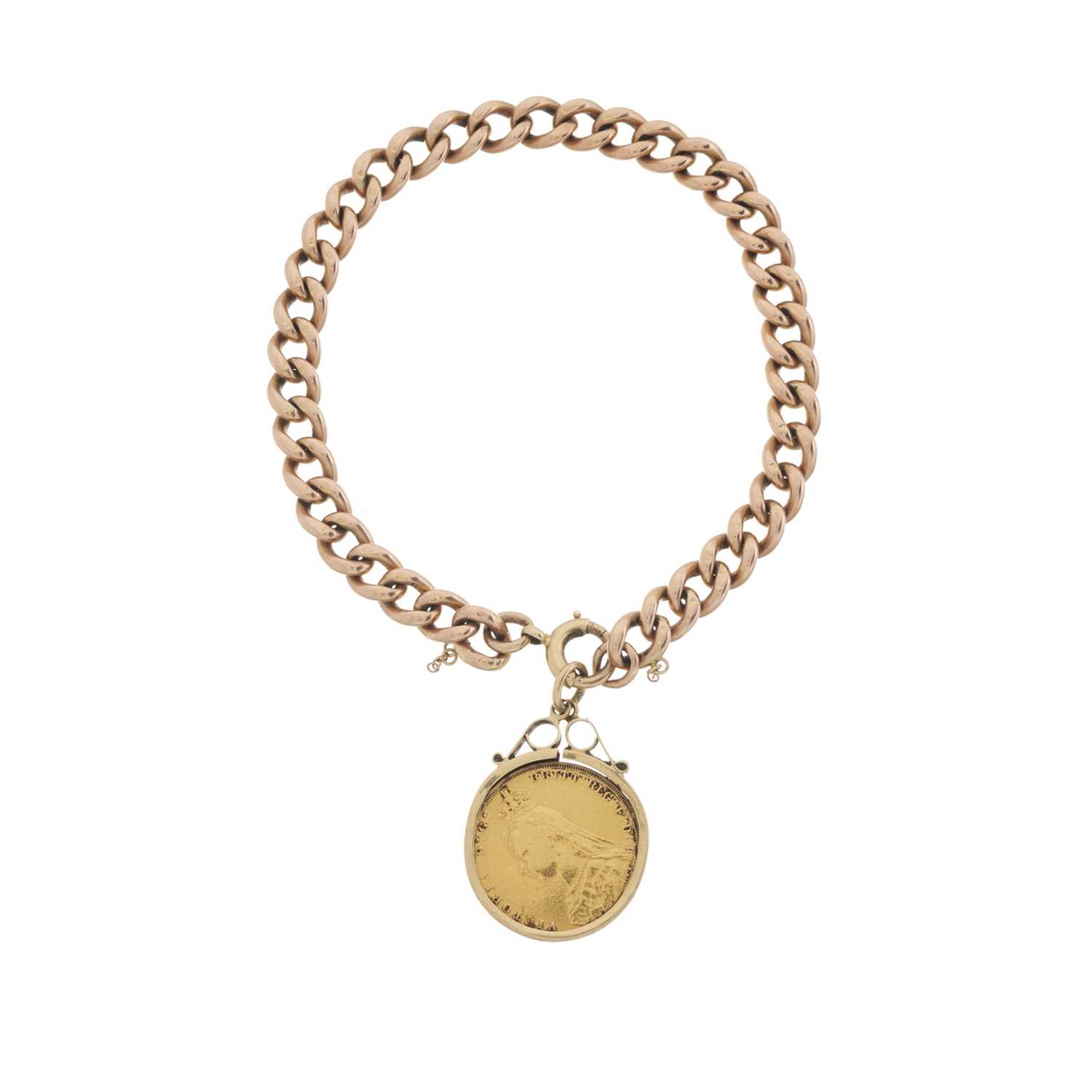 A late Victorian 9ct gold curb-link bracelet, with gold sovereign coin