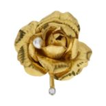 Cartier, a 1960s 18ct gold diamond and pearl rose brooch