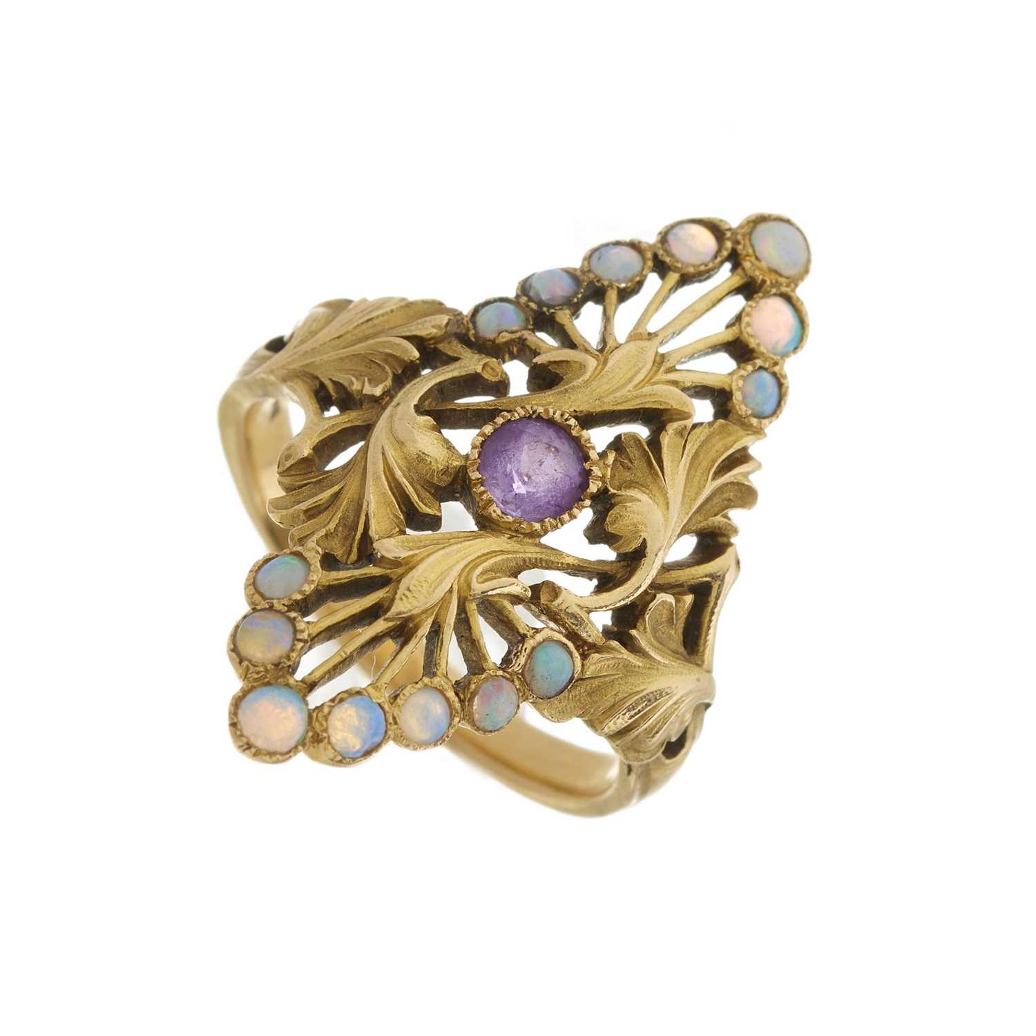 Antoine Bricteux (attributed), an Art Nouveau 18ct gold amethyst and opal dress ring - Image 3 of 3