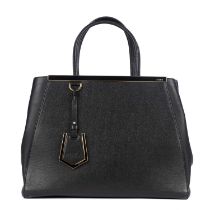 Fendi, a leather 2Jours handbag, designed with a black leather exterior, polished gold-tone