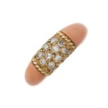 Van Cleef & Arpels, a vintage 18ct gold coral and diamond Philippine ring