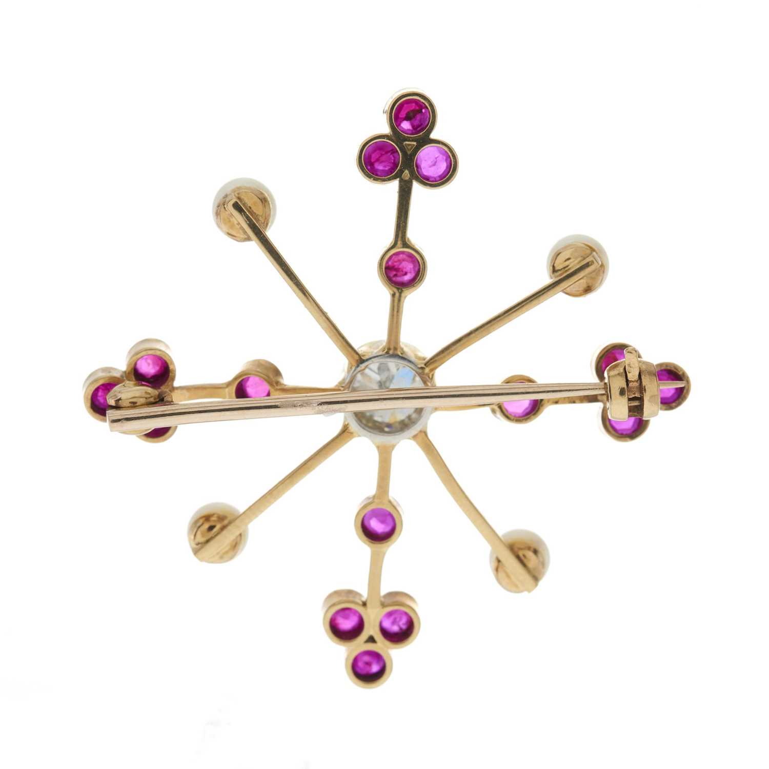 An Edwardian gold diamond, ruby and pearl brooch - Image 2 of 2