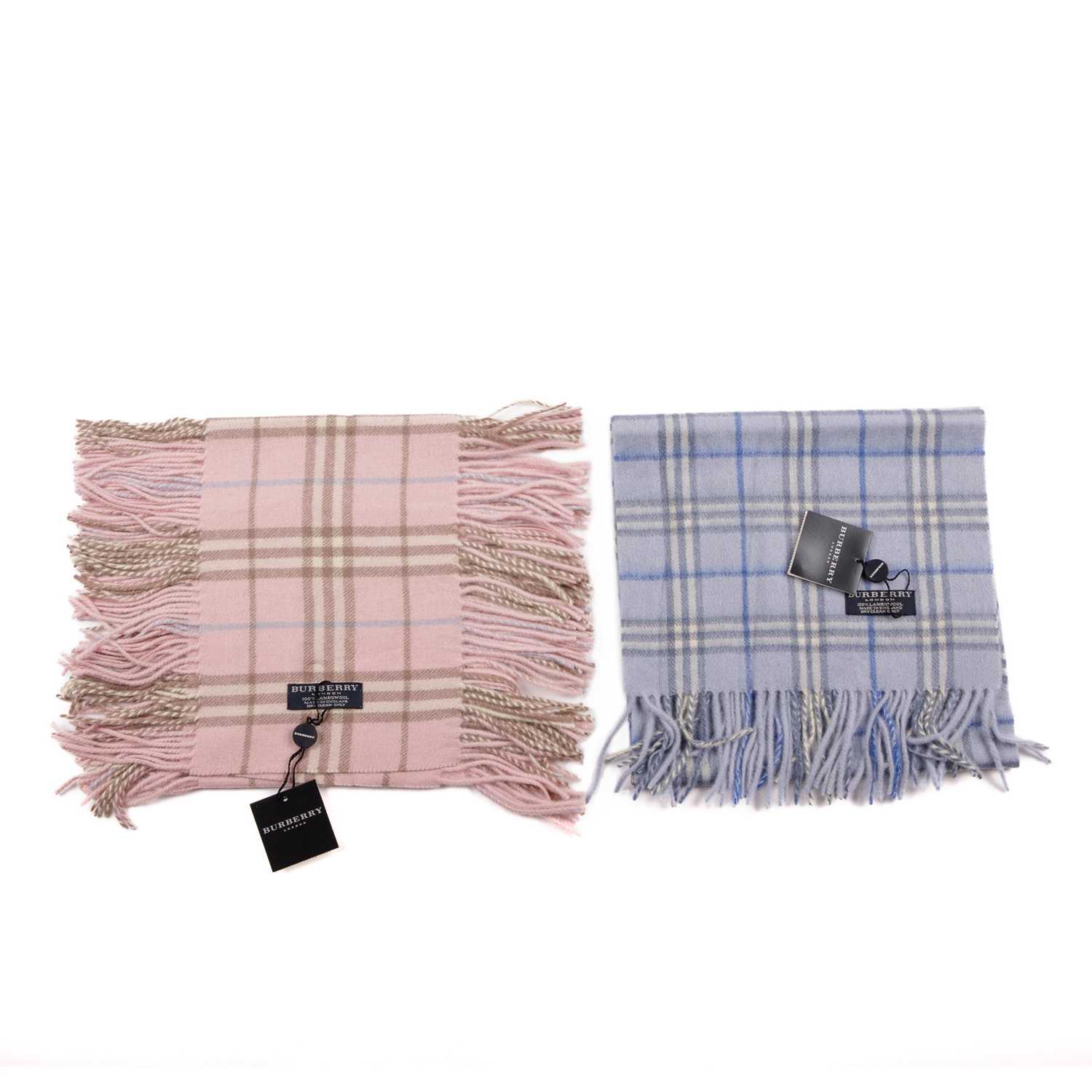 Burberry, two Nova Check lambswool scarves, to include a light blue scarf with fringe detailing at - Image 2 of 4