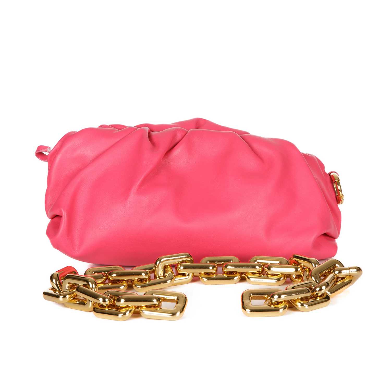 Bottega Veneta, a ruched Pouch Chain handbag AF, crafted from pink leather, featuring polished - Image 5 of 6