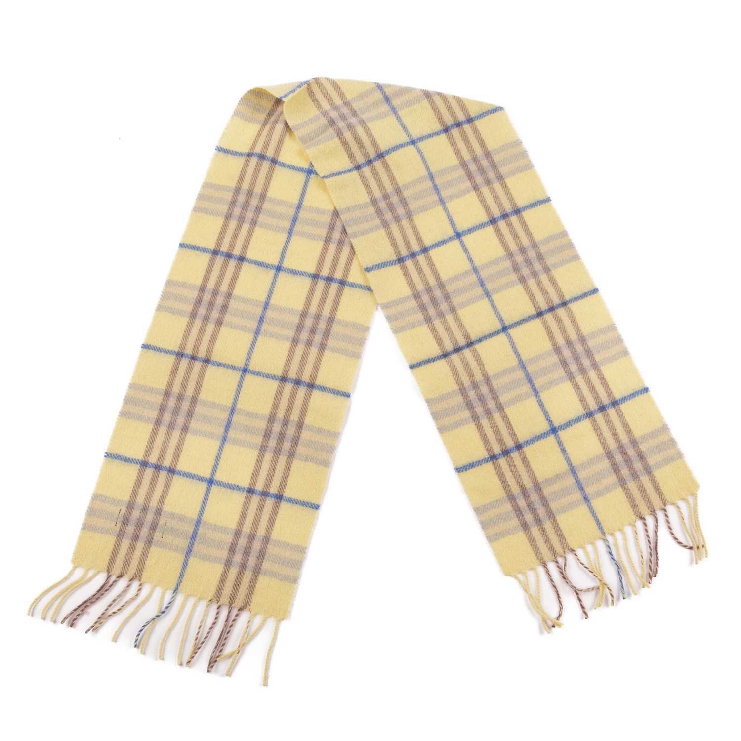 Burberry, a Nova Check lambswool shawl and scarf, to include a beige shawl and a pale yellow - Image 4 of 4
