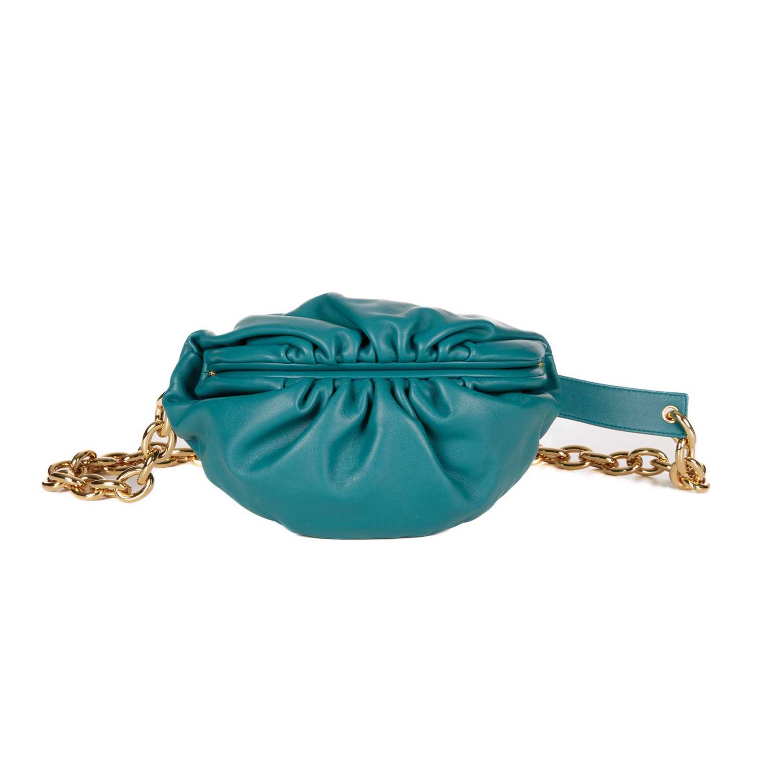 Bottega Veneta, a ruched Pouch crossbody bag, crafted from teal green leather, featuring polished - Image 3 of 5