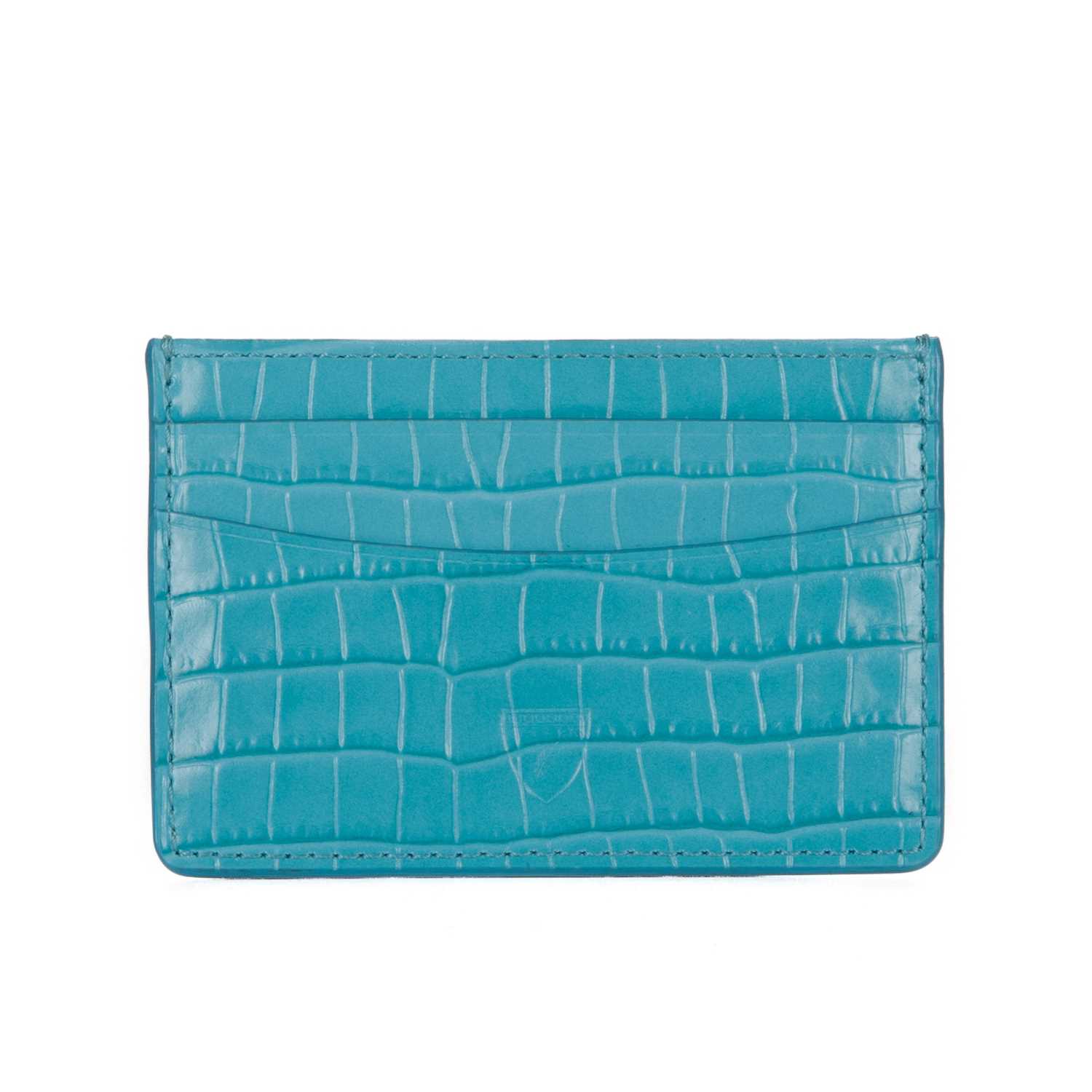 Aspinal of London, a croc-embossed leather card holder, crafted from turquoise blue crocodile - Image 2 of 3