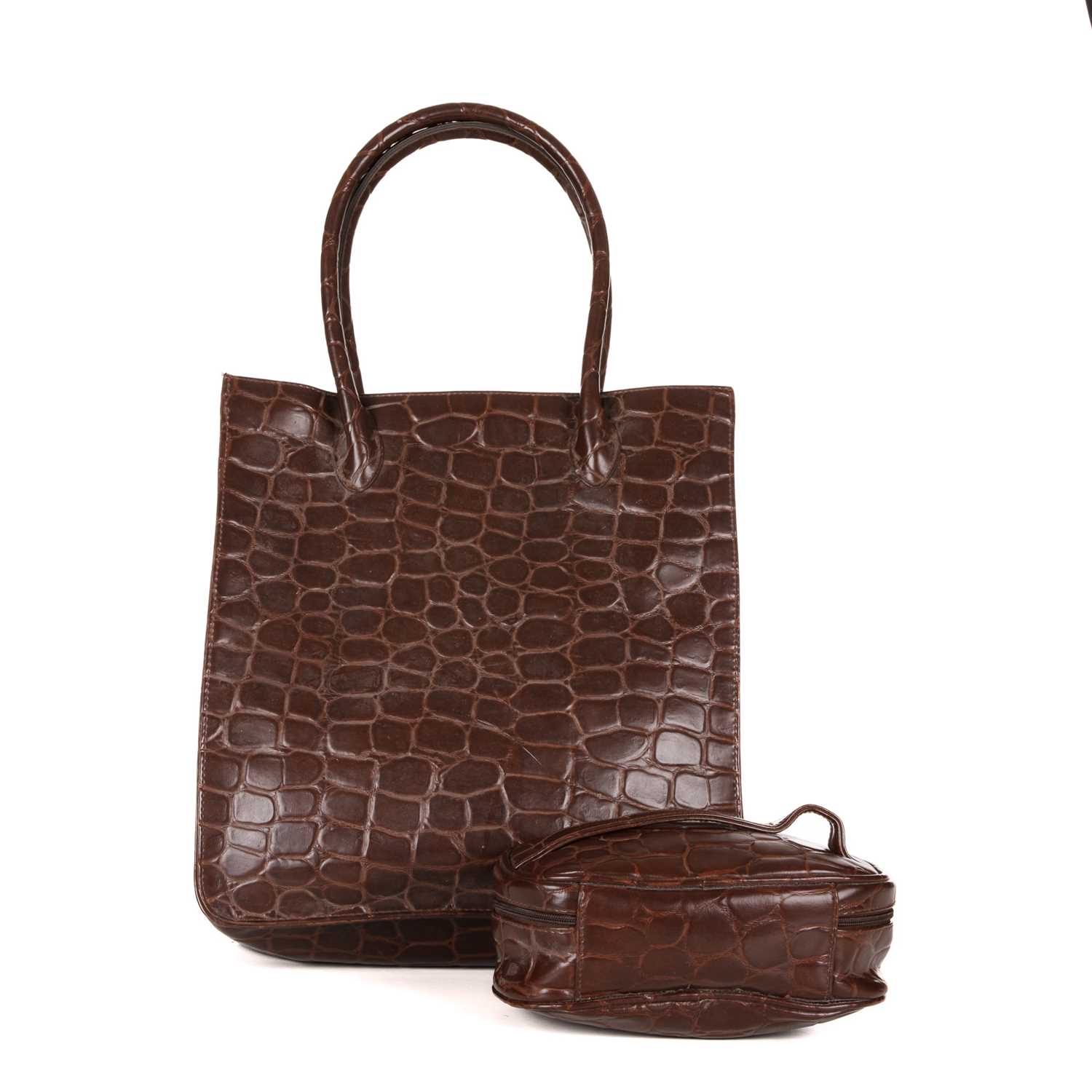 Ralph Lauren, a Safari crocodile embossed tote and toiletry pouch, crafted from brown crocodile - Image 2 of 4