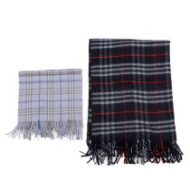 Burberry, a Nova Check lambswool shawl and scarf, to include a navy blue shawl and a pale blue