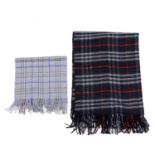 Burberry, a Nova Check lambswool shawl and scarf, to include a navy blue shawl and a pale blue