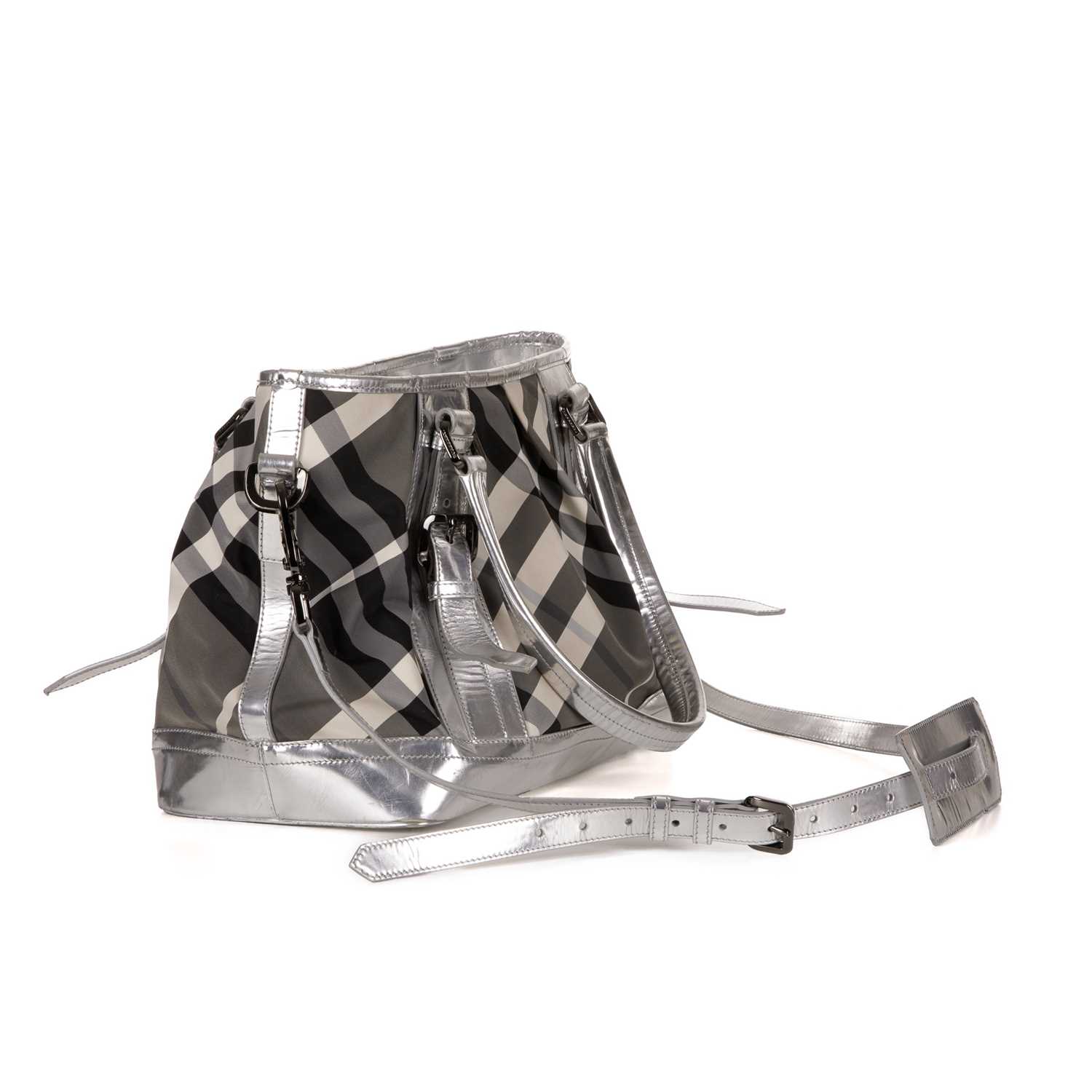 Burberry, a silver Beat Check Lowry handbag, designed with a nylon beat check exterior with silver - Image 3 of 4